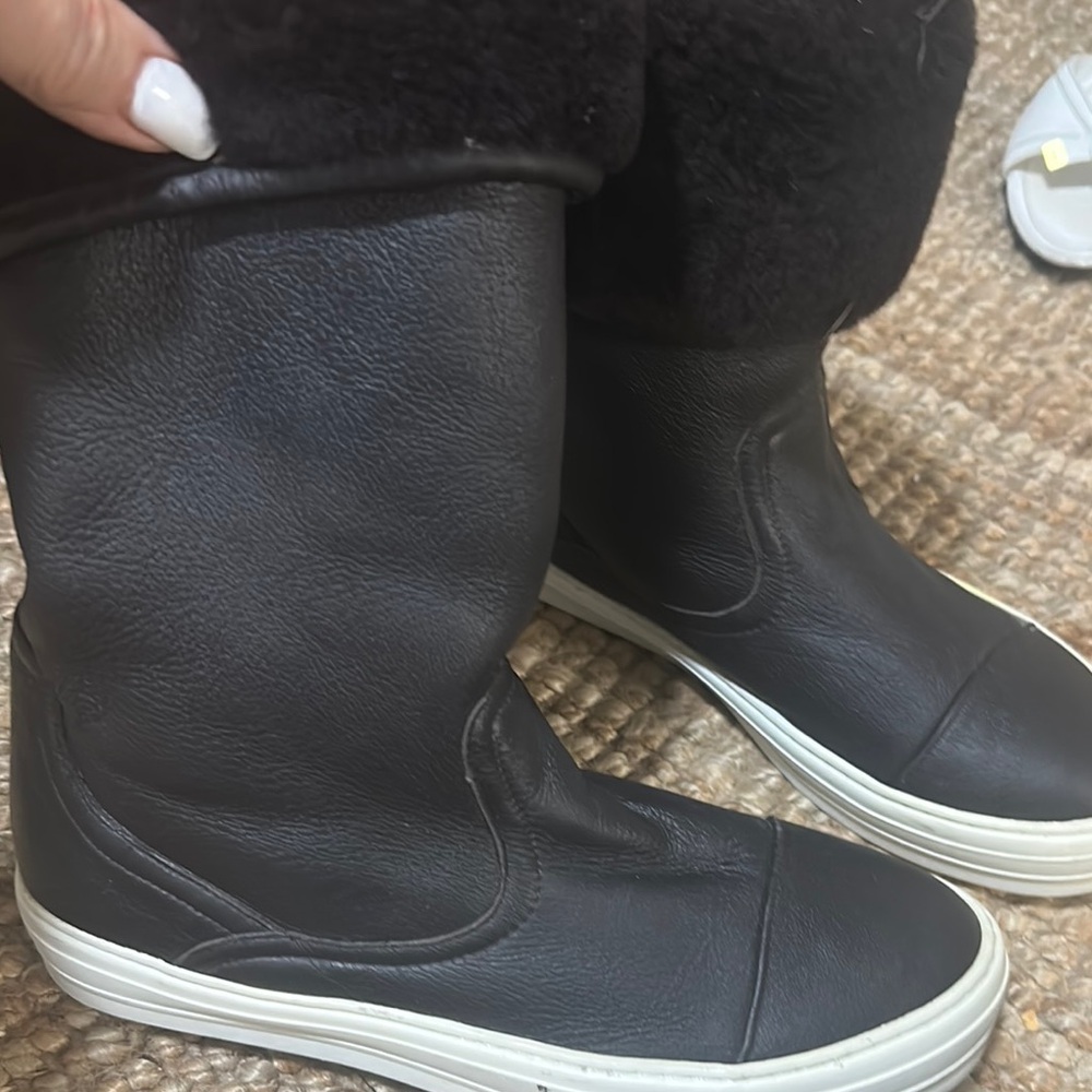 Women's Black Faux-Shearling Mid-Calf Slip-On Boot Sneakers